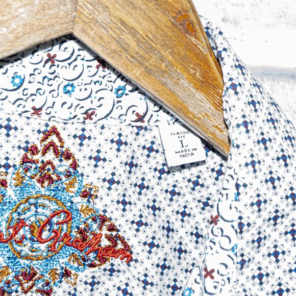 Robert Graham Men's Short Sleeve Button up MOSCOW Shirt Geo Print sz Large - Picture 6 of 6